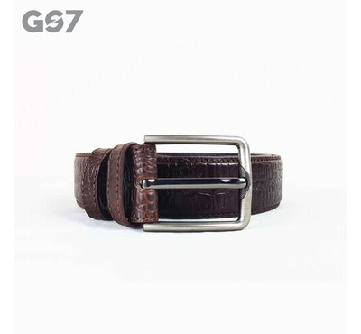 B75. GS7 Croco Embossed Two-tone Chocolate Profile Genuine Leather Belt For Men