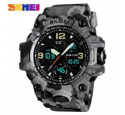 SKMEI 1155B Gray Camouflage PU Dual Time Sport Watch For Men - Gray Camouflage