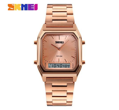 SKMEI 1220 RoseGold Stainless Steel Dual Time Luxury Watch For Men - RoseGold