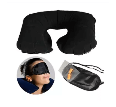 Air Inflatable Cushion Sleep Mask Neck Pillow & Eye Shad - Black.