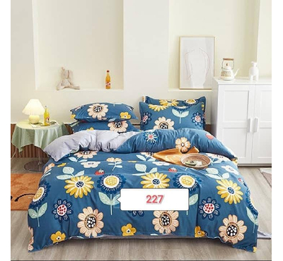 Flowers on Blue Cover Cotton Bed Cover With Comforter