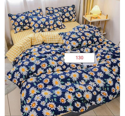 Blue Yellow Dandellions Cotton Bed Cover With Comforter