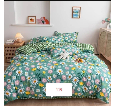 Green Floral Cotton Bed Cover With Comforter