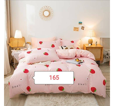 Pink Strawberry Cotton Bed Cover With Comforter