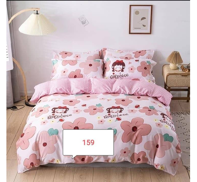 Floral Pink with Babydoll Cotton Bed Cover With Comforter