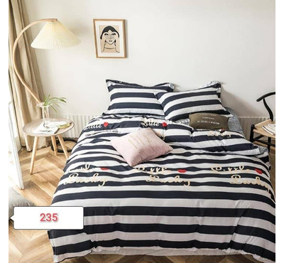 Striped  Black White Cotton Bed Cover With Comforter