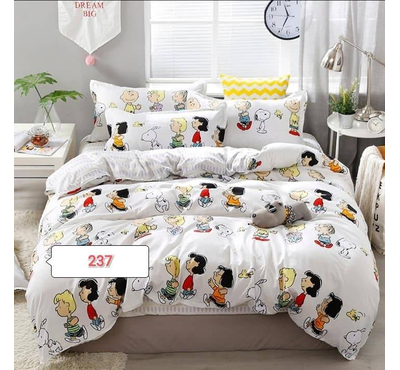 Full White with Cartoons Cotton Bed Cover With Comforter