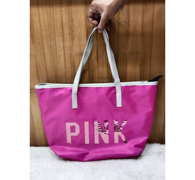 Women Fashion Shoulder Bags Mesh Travel Beach Tote Summer Carrying Pink Bag (Pink)