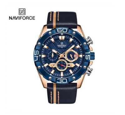 Naviforce NF8019L Navy Blue PU Leather Chronograph Watch For Men - RoseGold & Navy Blue