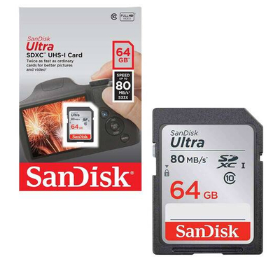 DSLR Camera SanDisk Ultra SDHC-UHS-1 SD Card 64GB with Free High Speed Card Rider