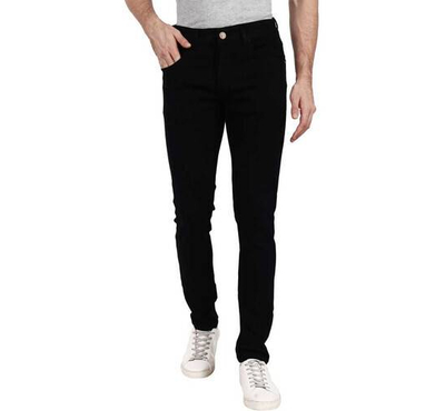 NZ-13028 Slim-fit Stretchable Denim Jeans Pant For Men - Deep Black