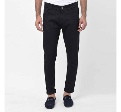 NZ-13027 Slim-fit Stretchable Denim Jeans Pant For Men - Deep Black