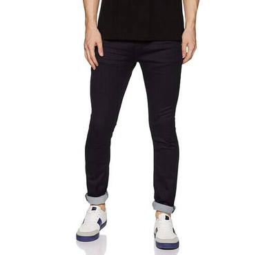NZ-13068 Slim-fit Stretchable Denim Jeans Pant For Men - Deep Black