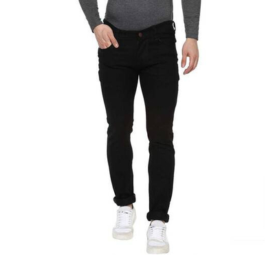 NZ-13017 Slim-fit Stretchable Denim Jeans Pant For Men - Deep Black