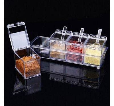 Four In One Crystal Clear Seasoning Box Jars Containers With Spoon