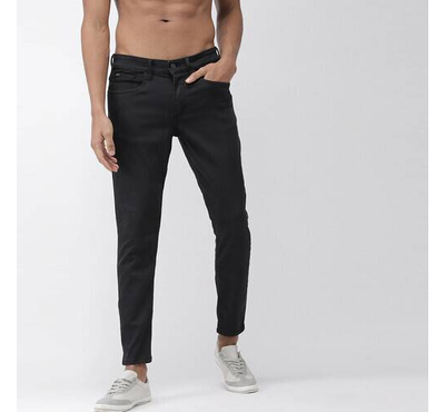 NZ-13099 Slim-fit Stretchable Denim Jeans Pant For Men - Deep Black