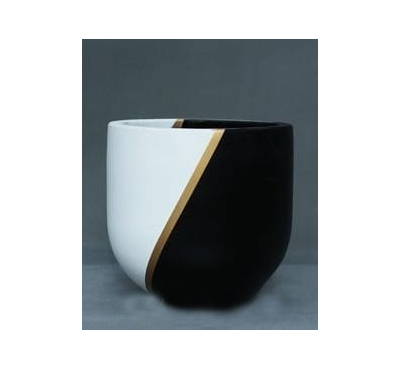 Handpainted terracotta pot Round Shape - White & Black
