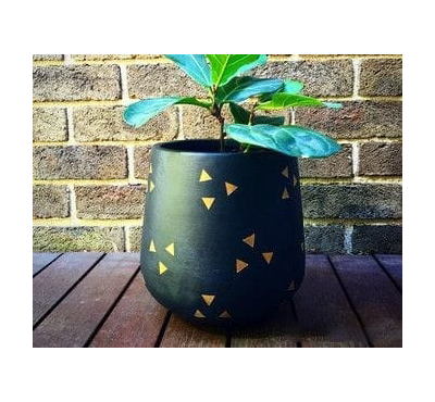 Handpainted terracotta pot Round Shape - Black