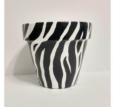 Handpainted terracotta pot- Zebra (Black)
