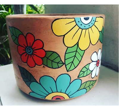 Handpainted terracotta pot 5/6 inch- Clay