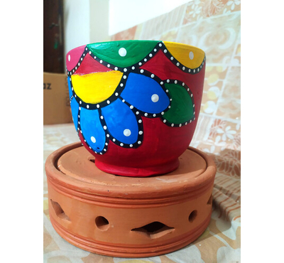 Handpainted terracotta pot 5/6 inch- Red