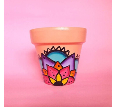 Handpainted terracotta pot- Bright Color paint
