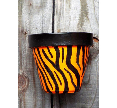 Handpainted terracotta pot- Zebra (Orange)