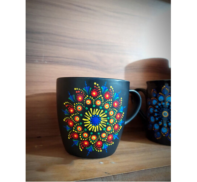 Handpainted Ceramic mug - Black & Red