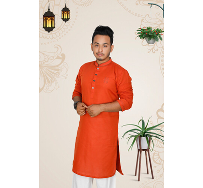Men's Stylish Panjabi Orange, Size: M