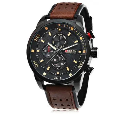 CURREN 8250 Leather Chronograph Watch for Men - Black and Red