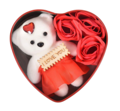 Heart-Shaped Red Box with Teddy and Roses Valentine Day Best Love Gift for Girlfriend -Multi-Color