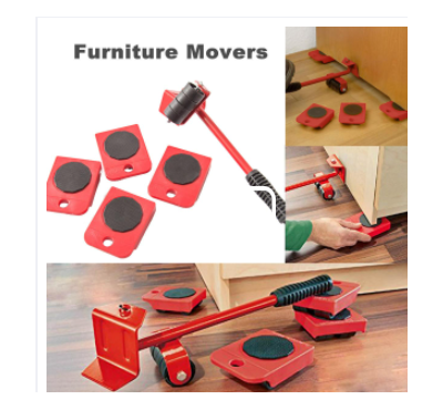 Furniture Moving Tool Heavy Object Mover Furniture Transport Lifter & Furniture Slides 4 Wheeled Mover Roller+1 Wheel Bar Hand Tools Set