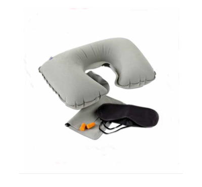 3 In 1 Inflatable Travelling Pillow Set With Eye Mask & Ear Plug