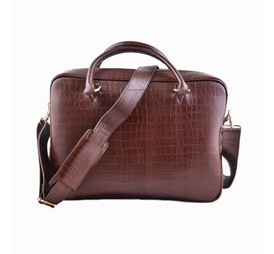 Croco Print Brown Leather Briefcase Bag SB-W16