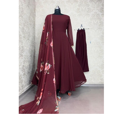 Maroon China Lilen Gown