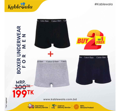CK Premium Cotton Boxer Underwear For Man Buy 2 Get 1 (Black+Ash=Blue), Size: M