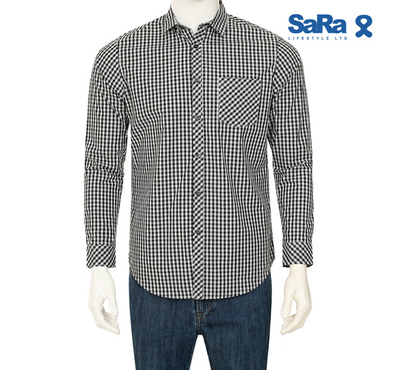 SaRa Mens Casual Shirt (MCS612FCE-ASH & BLACK CHECK), Size: M
