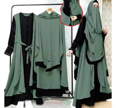 Indonesia Stylish Hijab Niqab Borkha  Set (Light Olive), Size: 36