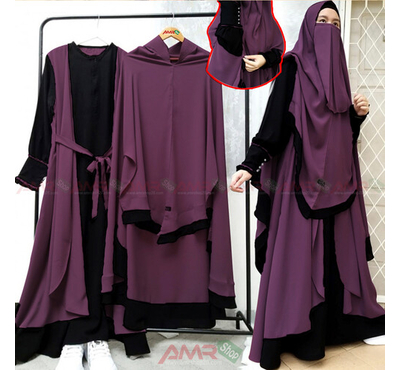 Indonesia Stylish Hijab Niqab Borkha  Set (Purple), Size: 36