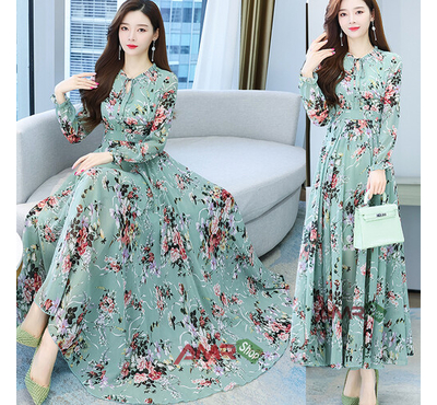 Women China Linen 3D Screen Print Dress (Sea Green), Size: 34