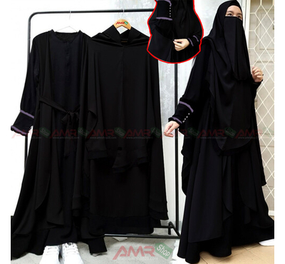 Indonesia Stylish Hijab Niqab Borkha  Set (Black), Size: 36