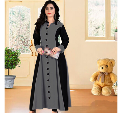 Women High Quality Dubai Kurti China Linen Fabric (Ash & Black), Size: 36