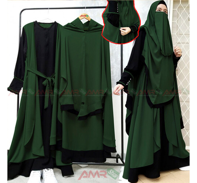 Indonesia Stylish Hijab Niqab Borkha  Set (Green), Size: 36