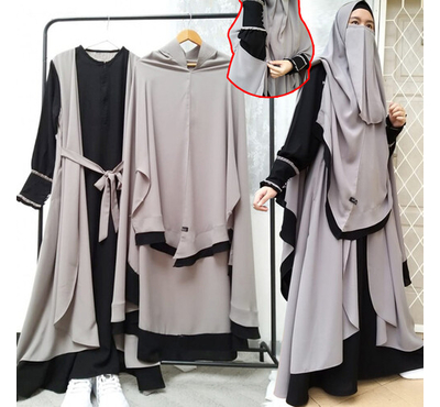Indonesia Stylish Hijab Niqab Borkha  Set (Ash), Size: 36