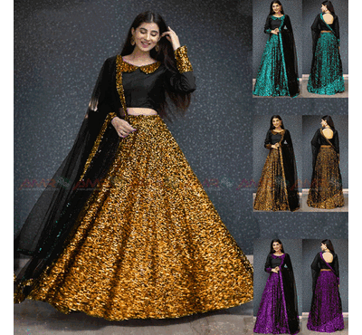 Party Stylish Sequence Lehenga For Women (Golden)