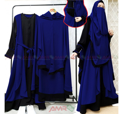 Indonesia Stylish Hijab Niqab Borkha  Set (Blue), Size: 36