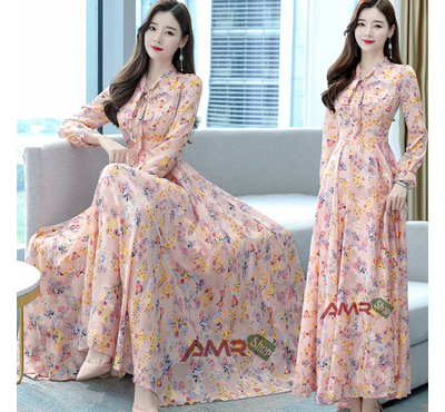 Women China Linen 3D Screen Print Dress (Peach), Size: 40