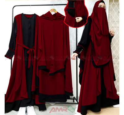 Indonesia Stylish Hijab Niqab Borkha  Set (Maroon), Size: 36