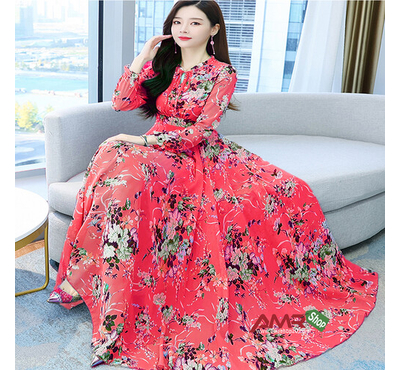 Women China Linen 3D Screen Print Dress (Red), Size: 36