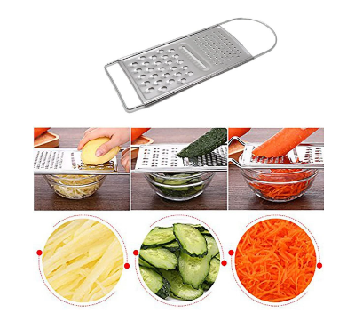 Kitchen 3 Way Flat Grater - Stainless Steel - Razor Sharp Teeth - Fruit Vegetable Cheese Slicer